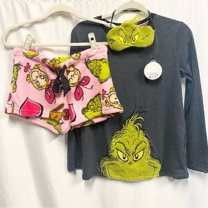 Grinch Fuzzy Shorts & Long Sleeve Top Pajama Set